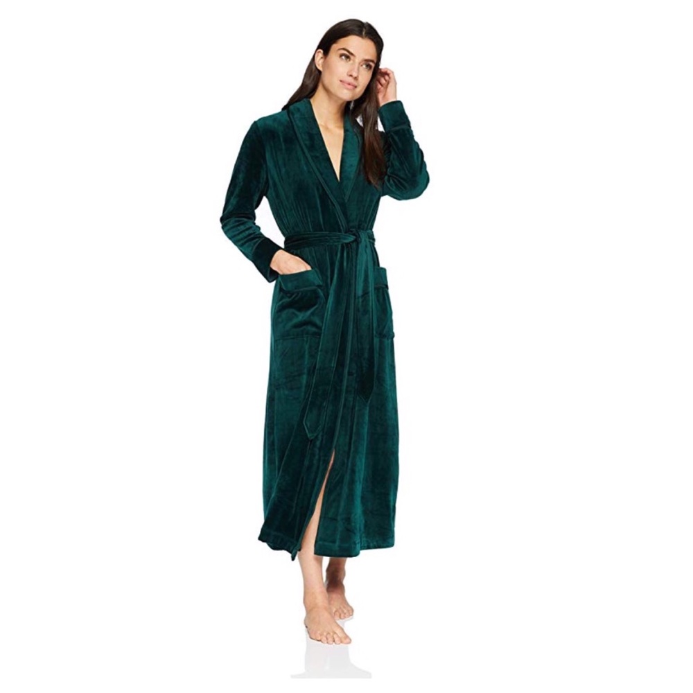 Velour velvet long wrap robe